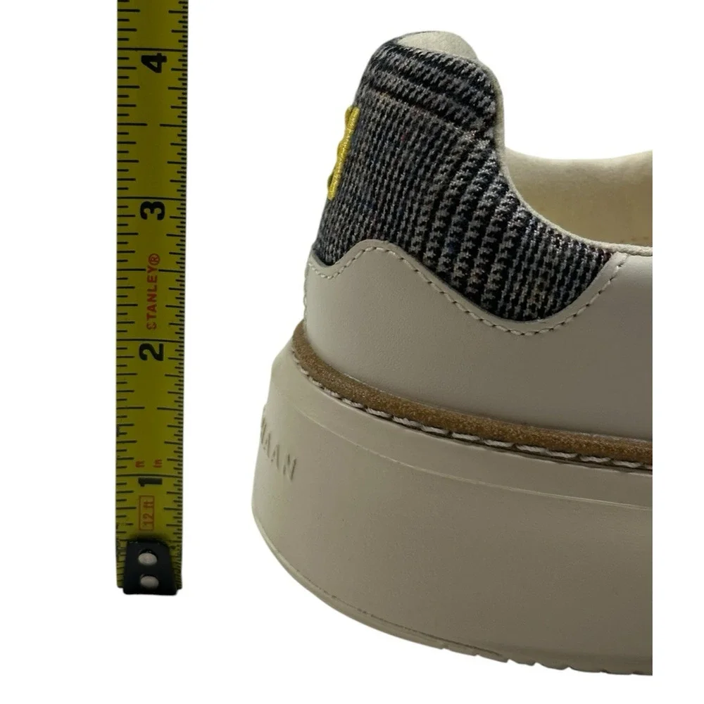 Cole Haan GrandPrø Topspin Sneaker Leather Ivory-Mini Plaid Womens 7.5B New $100